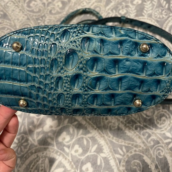 Brahmin Small Bowie Raffia/lagoon blue Satchel Crossbody summer - Picture 7 of 10